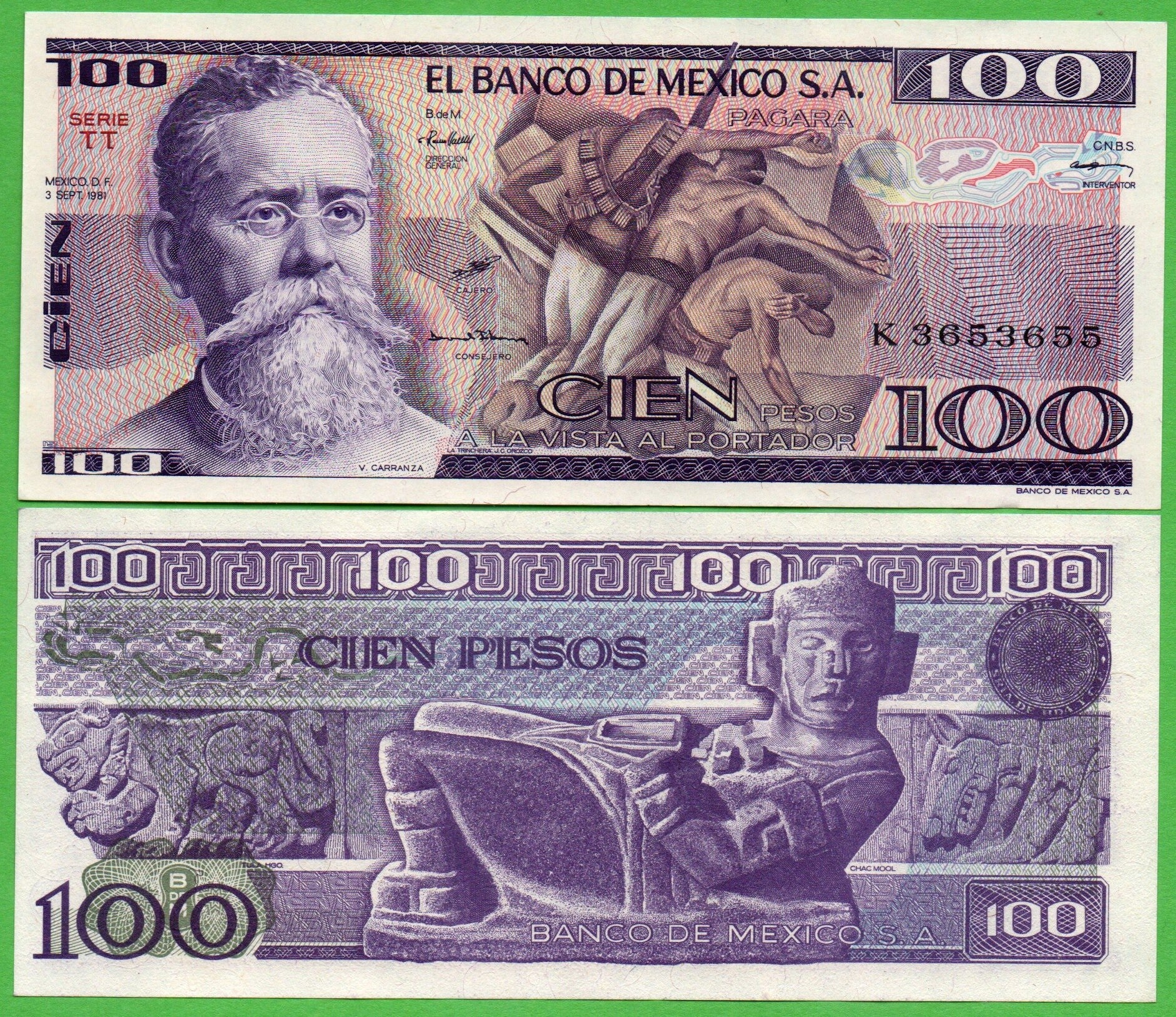 Mexico 100 Pesos 1981, P-74b.TT Prefix-TT Unc