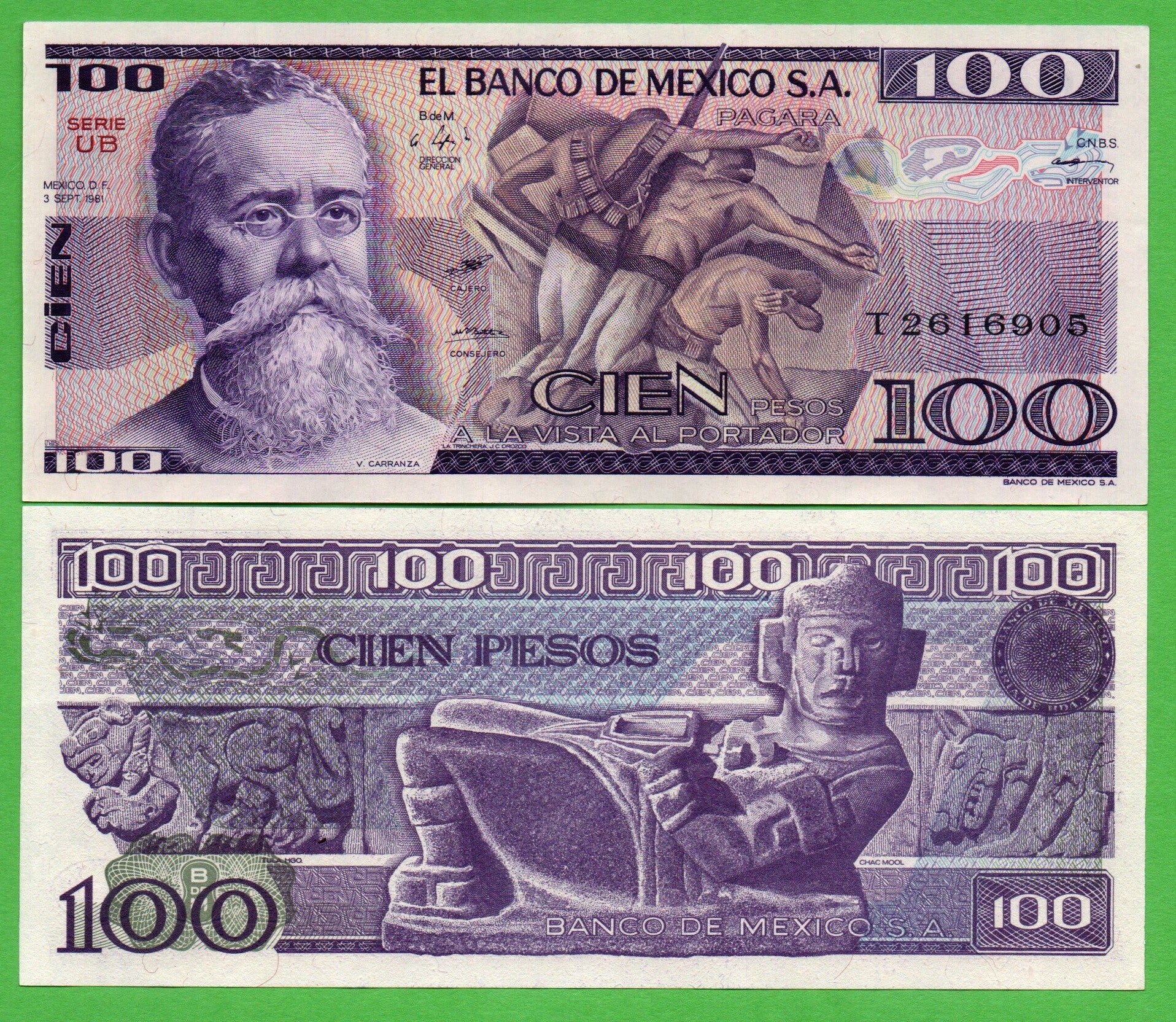 Mexico 100 Pesos 1981, P-74b.UB Prefix-UB Unc