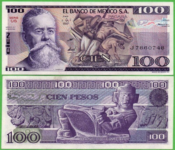 Mexico 100 Pesos 1982, P-74c.US Prefix-US Unc