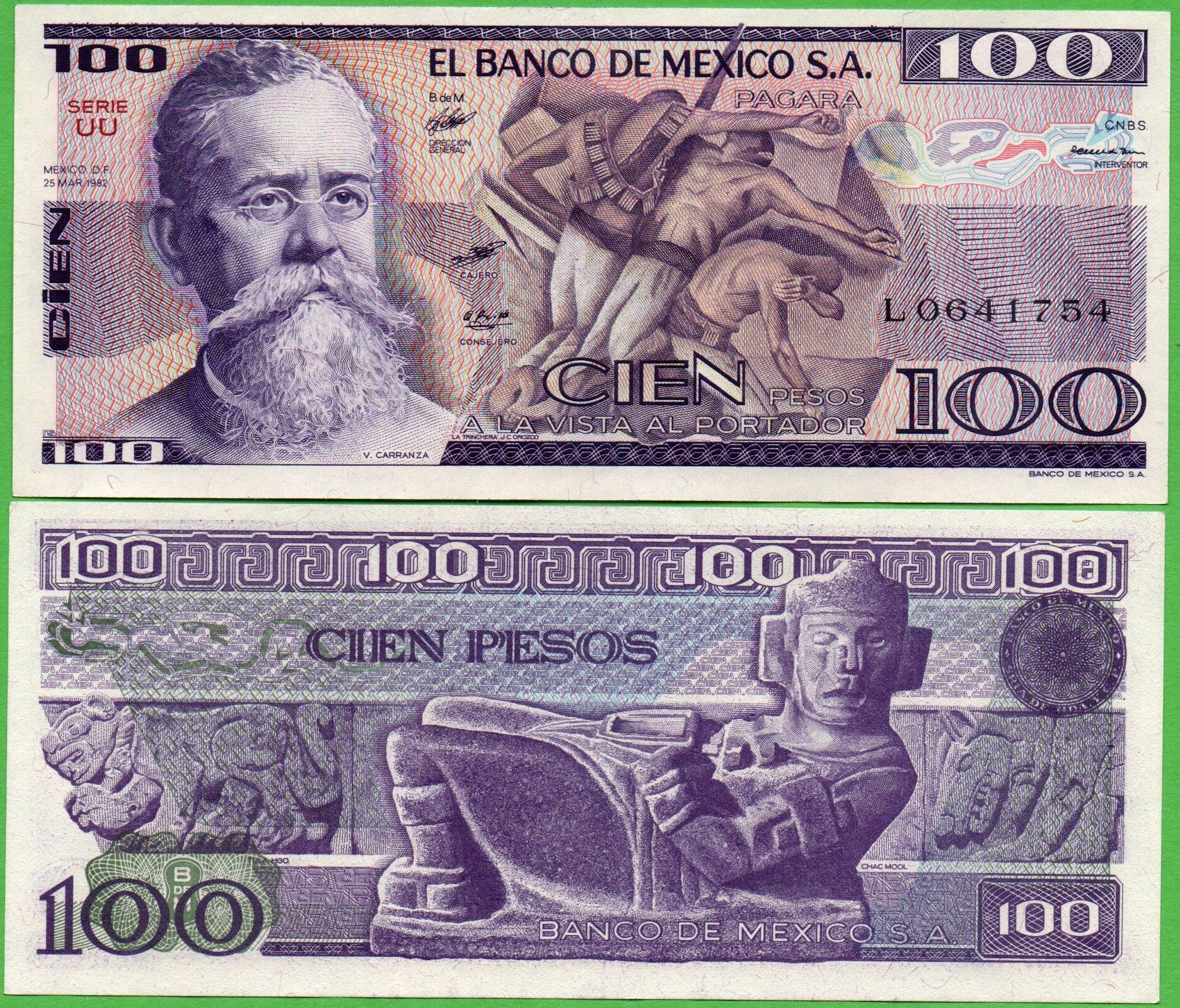 Mexico 100 Pesos 1981, P-74b.UU Prefix-Uu Unc