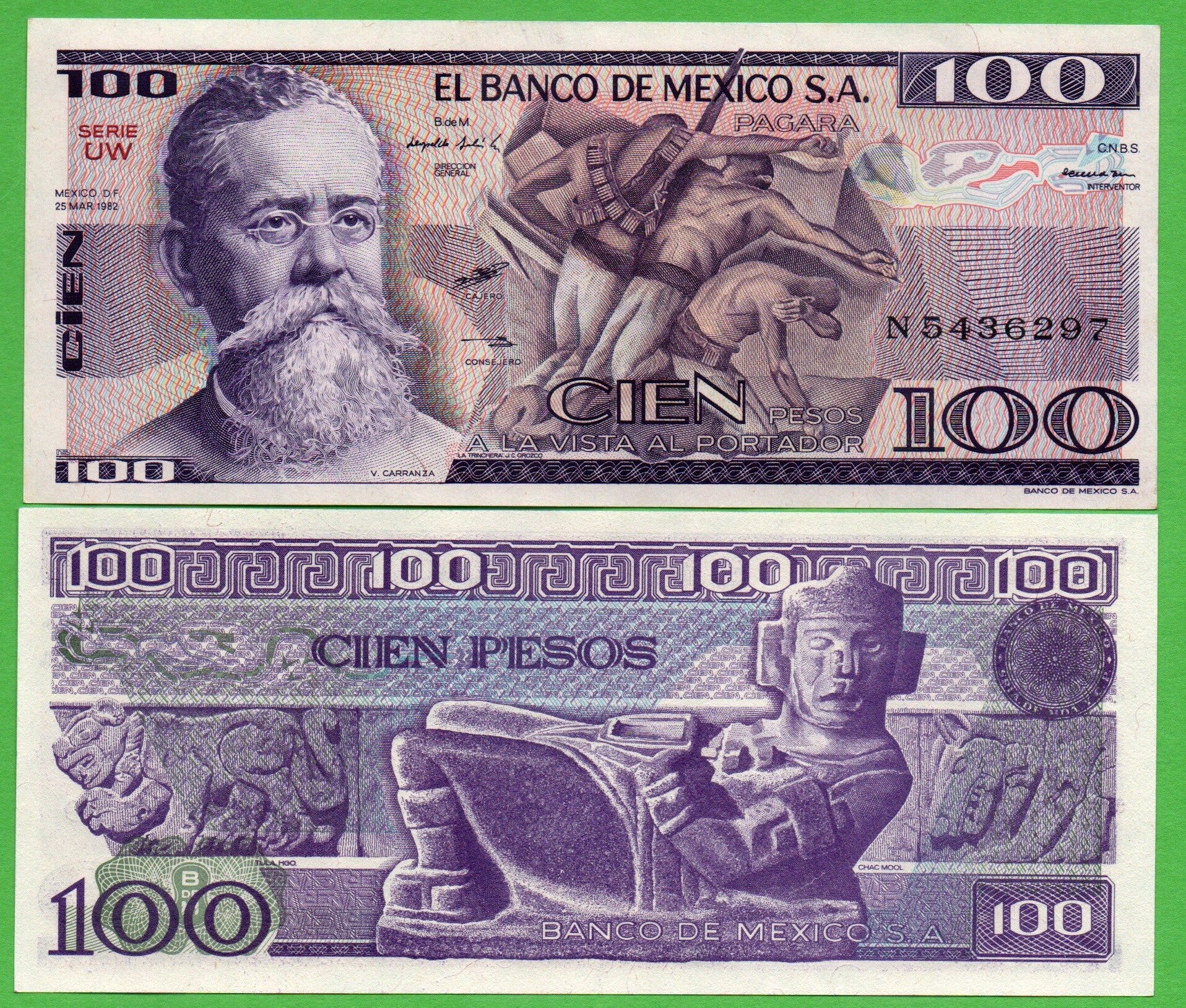 Mexico 100 Pesos 1982, P-74c.UW PRefix-UW Unc