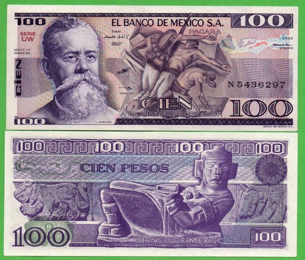 Mexico 100 Pesos 1982, P-74c.UW PRefix-UW Unc