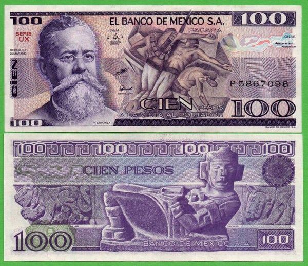 Mexico 100 Pesos 1982, P-74c.UX PRefix-UX Unc