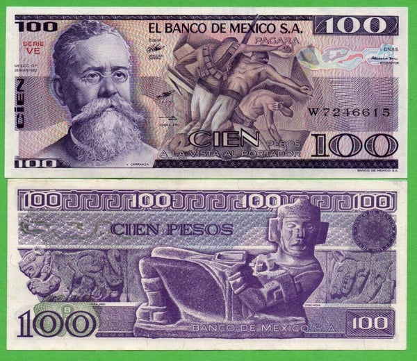 Mexico 100 Pesos 1982, P-74c.VE Prefix-VE Unc
