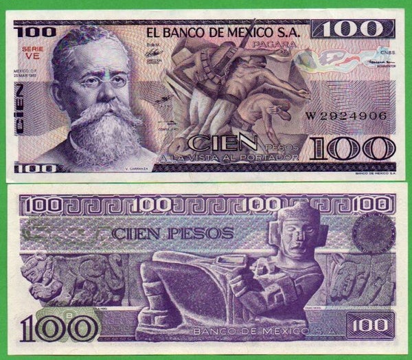Mexico 100 pesos 1982, P-74 Prefix-VE AuNC