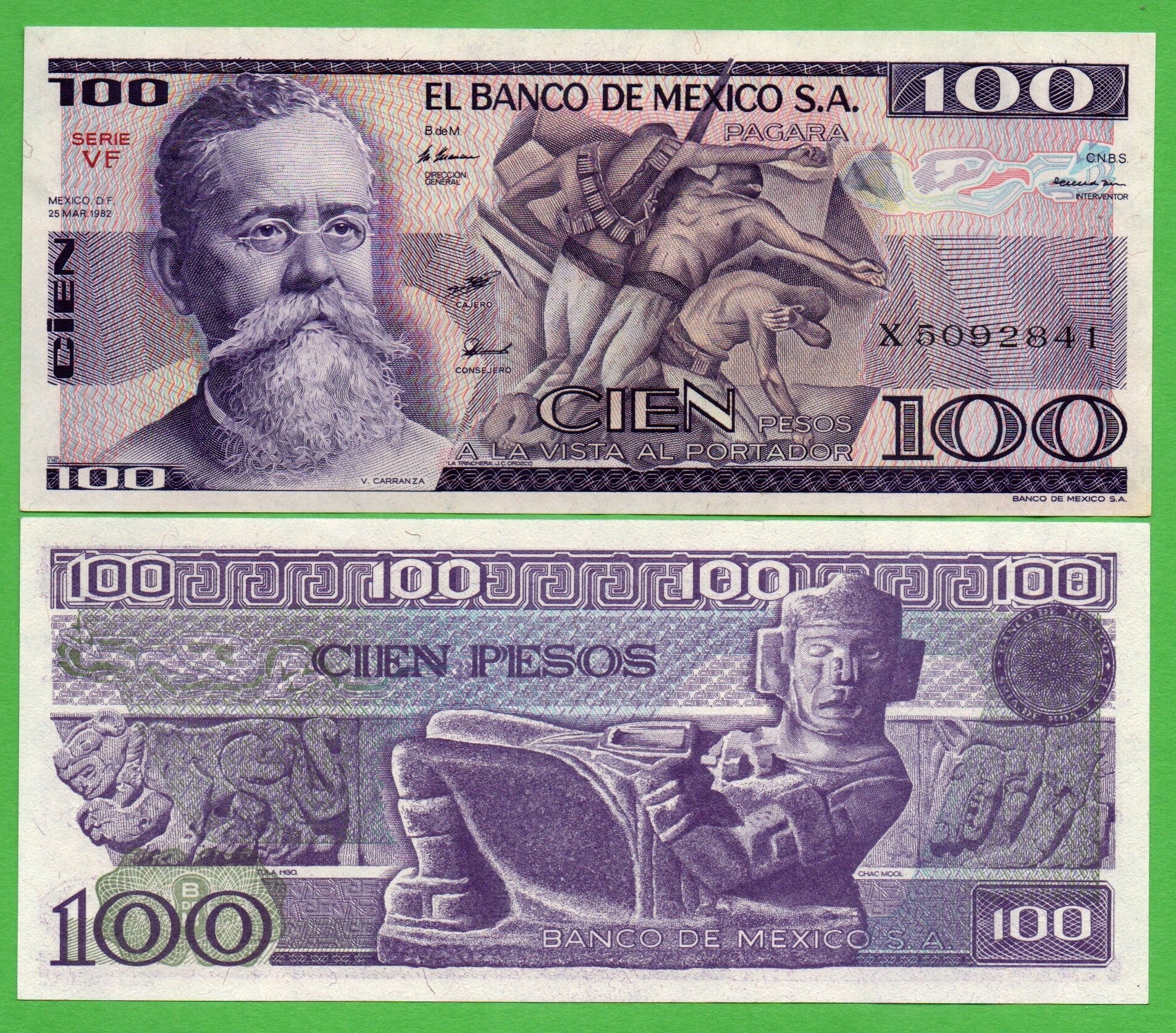 Mexico 100 Pesos 1982, P-74c.VF PRefix-VF Unc