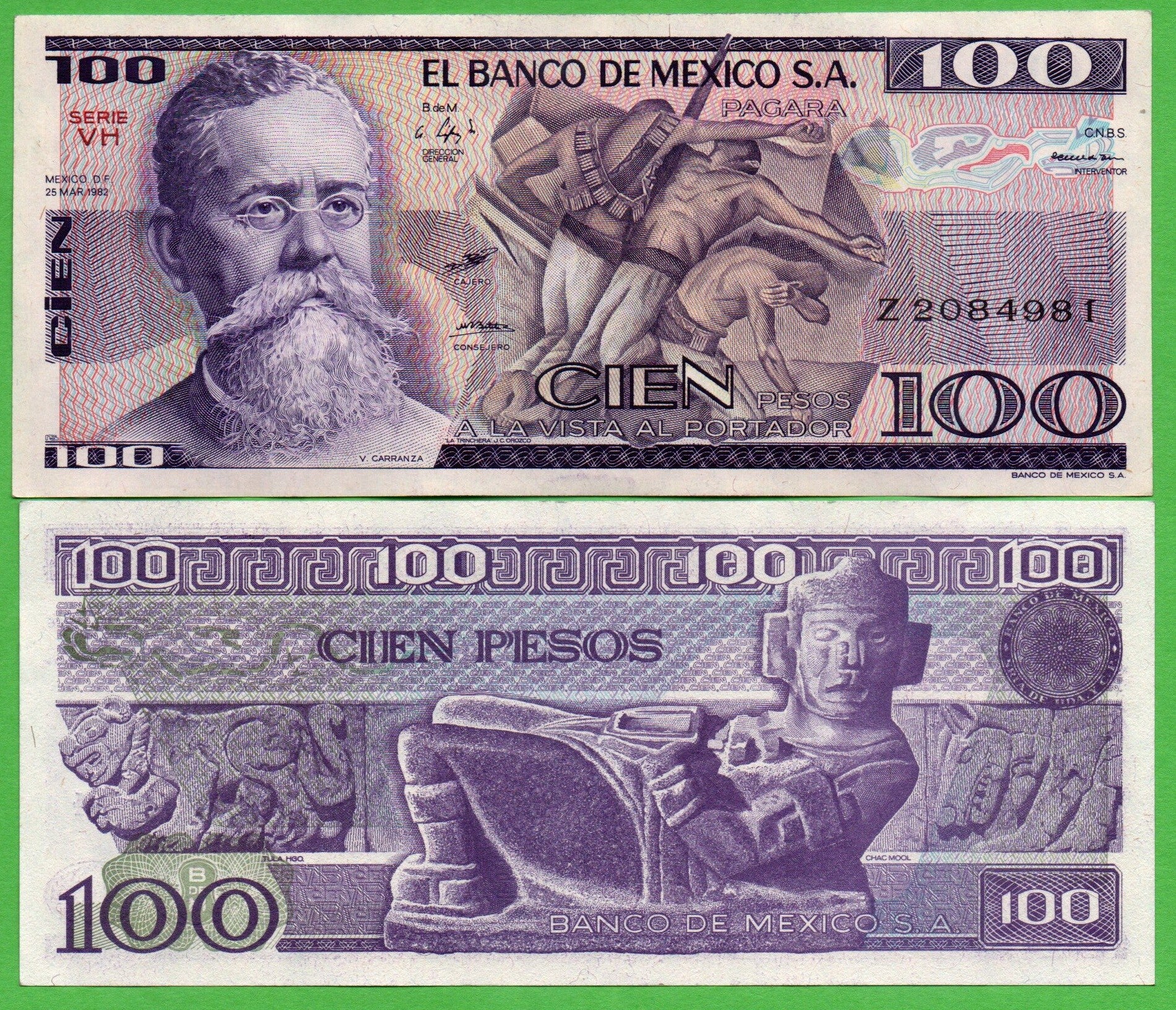 Mexico 100 Pesos 1981, P-74b.VH Prefix-VH Unc