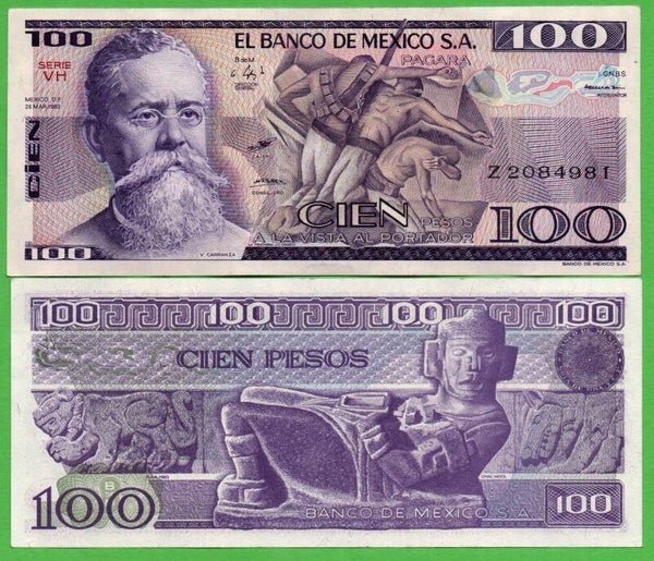 Mexico 100 Pesos 1981, P-74b.VH Prefix-VH Unc