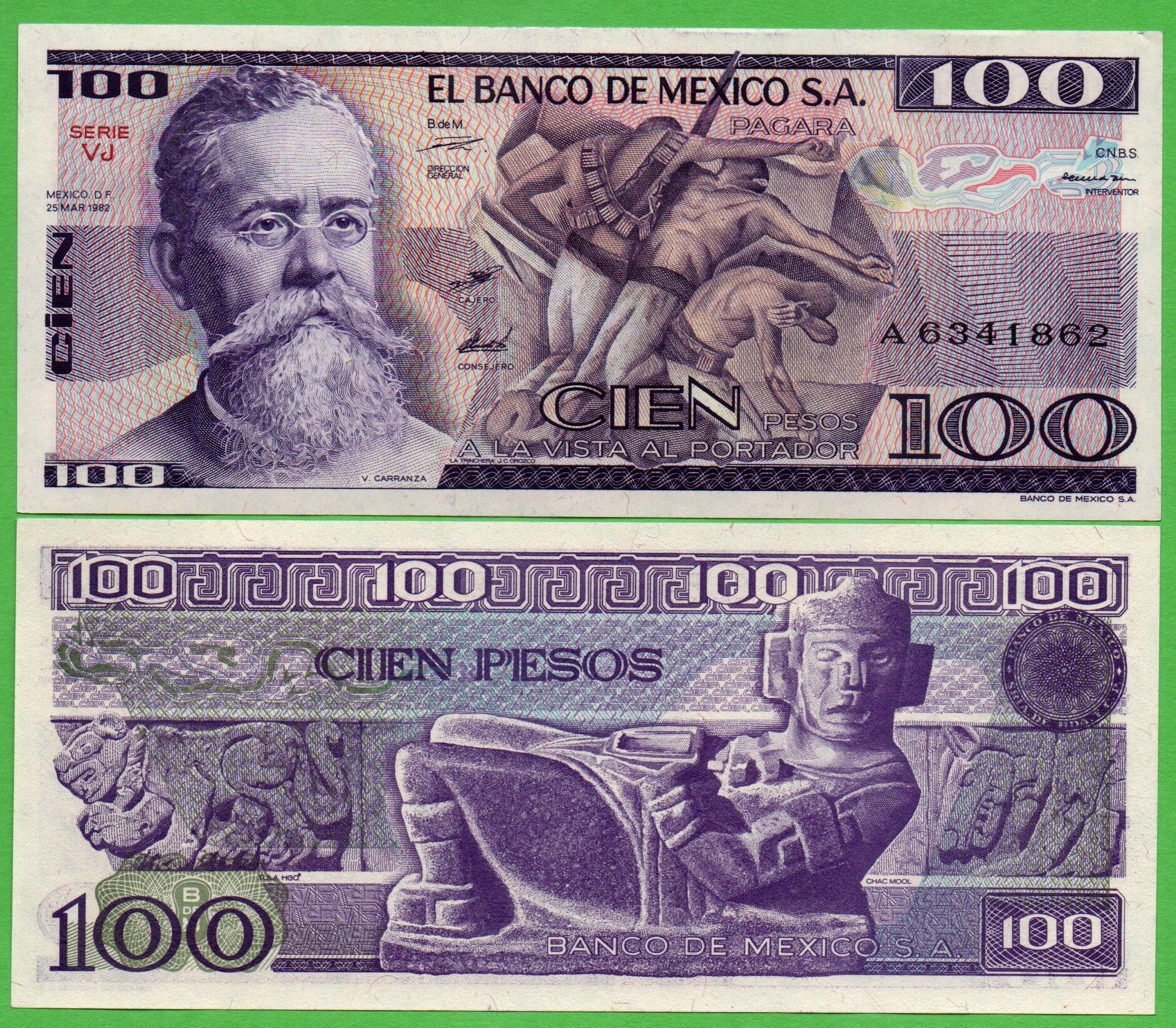 Mexico 100 Pesos 1982, P-74c.VJ PRefix-VJ Unc