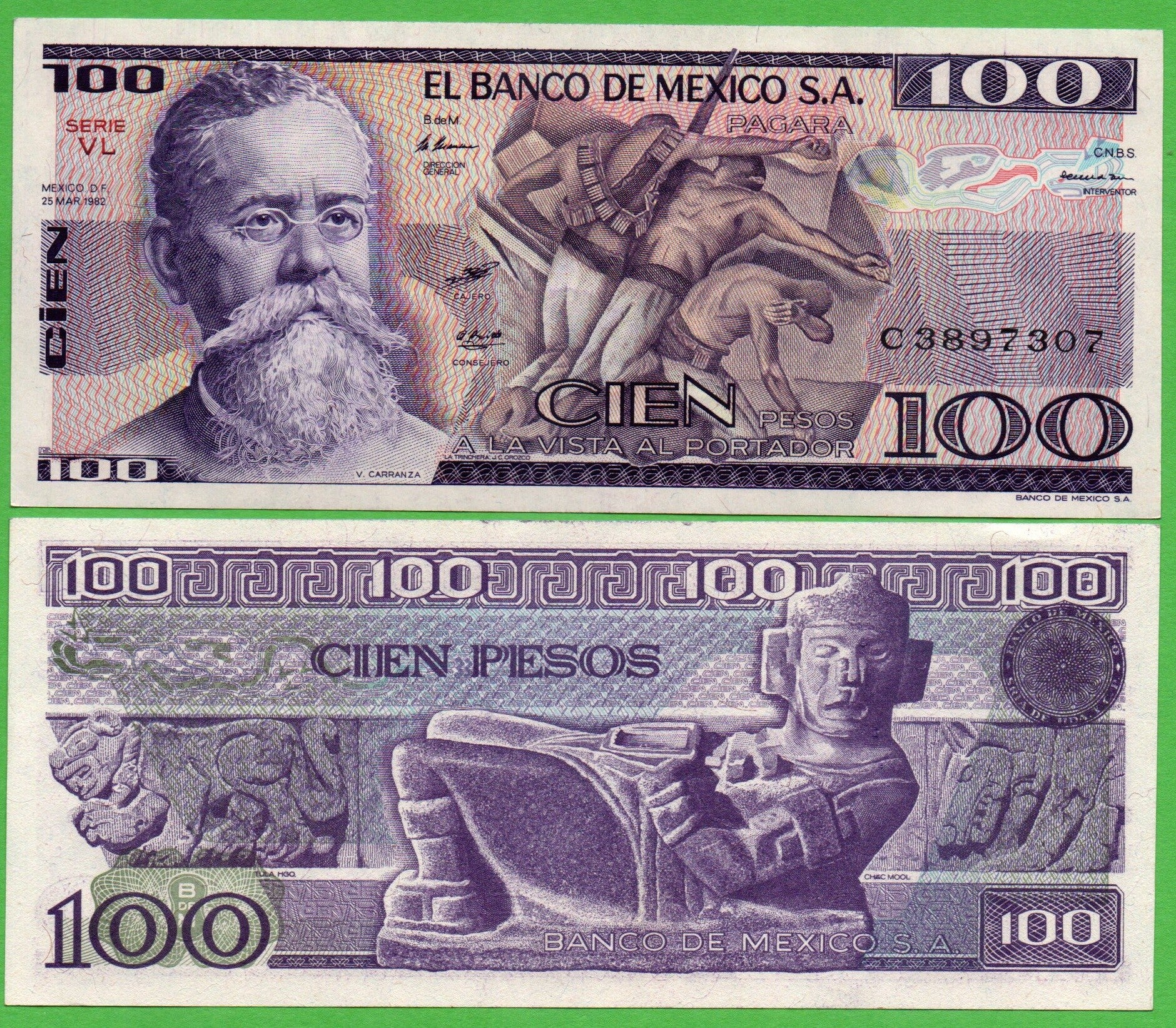 Mexico 100 Pesos 1982, P-74c.VL PRefix-VL Unc
