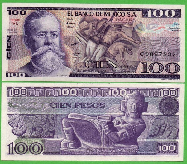 Mexico 100 Pesos 1982, P-74c.VL PRefix-VL Unc