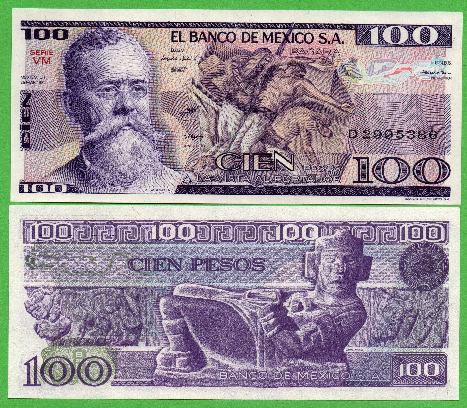 Mexico 100 Pesos 1981, P-74b.VM Prefix-VM Unc