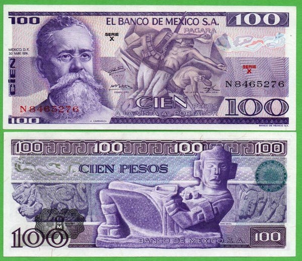 Mexico 100 Pesos 1974, P-66a. X Prefix-X Unc