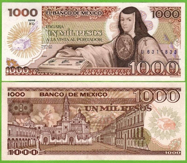 Mexico 1000 Pesos 1985, P-85a.XD Prefix-XD Unc