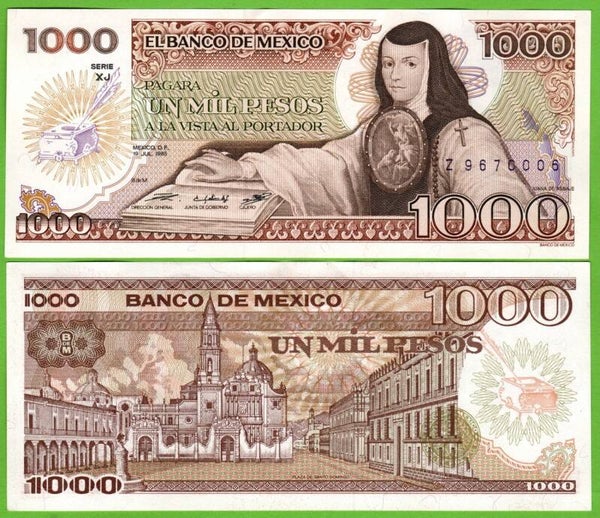 Mexico 1000 Pesos 1985, P-85a.XJ Prefix-XJ Unc