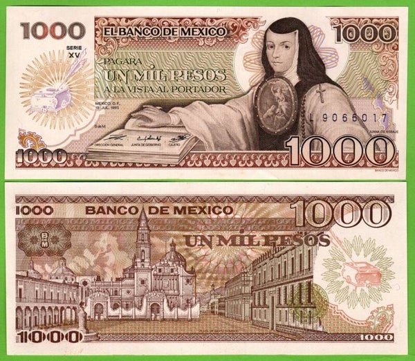 Mexico 1000 Pesos 1985, P-85a.XV Prefix-XV Unc