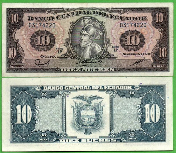 Ecuador 10 Sucres 1988, P-121a.7 Prefix-LP XF