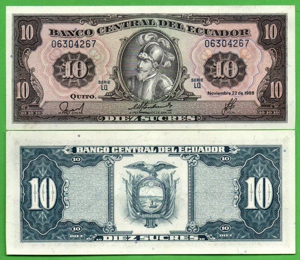 Ecuador 10 Sucres 1988, P-121a.8 Prefix-LQ Aunc