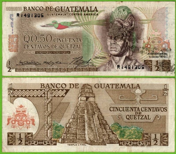Guatemala 1/2 Quetzal 1973, P-58 vf