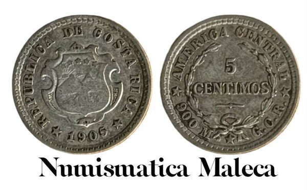 Costa Rica 5 Centimos 1905, Km145 Plata