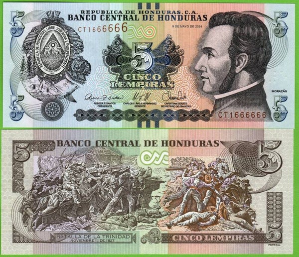 Honduras 5 Lempiras 2024, P-98f Latima Pleno 1666666  Unc