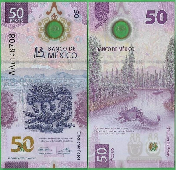 Mexico 50 Pesos, 2021 P-New Prefix AA uNC