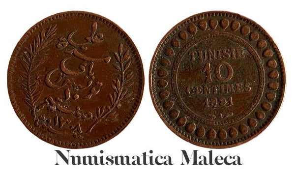 Tunez 10 Centimes 1891, Km222 VF