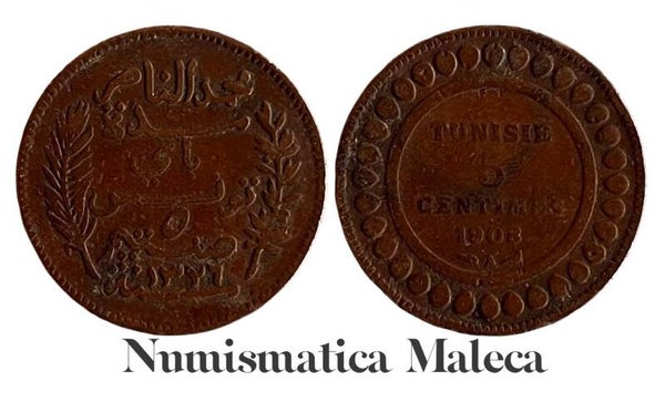 Tunez 5 Centimes 1908, Km235 XF