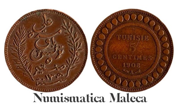 Tunez 5 Centimes 1908, Km235 XF