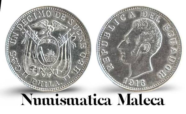 Ecuador 1 Decimo 1916, Km50 Plata