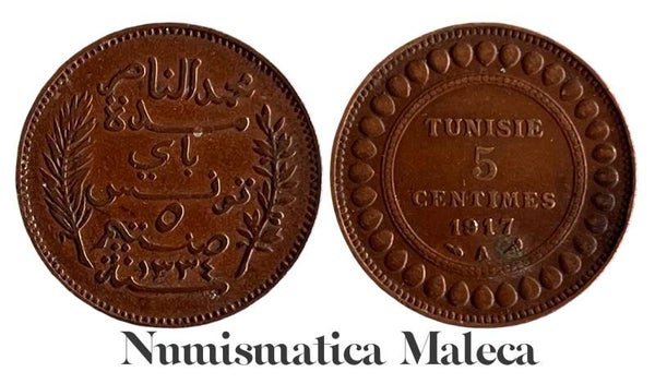 Tunez 5 Centimes 1917, Km235 XF