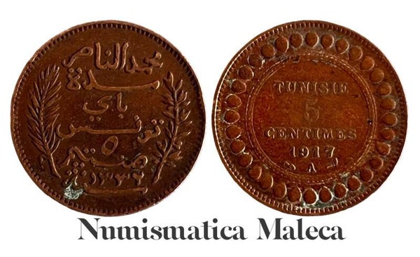 Tunez 5 Centimes 1917, Km235 XF