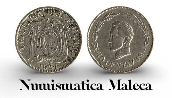 Ecuardor 10 centavos 1924, Km66 Vf