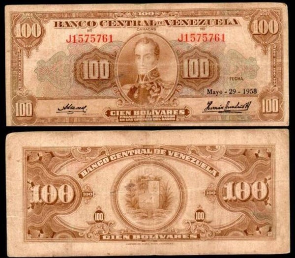 Venezuela 100 Bolivares 1958, P-34c XF