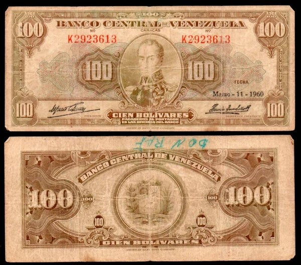 Venezuela 100 Bolivares 1960, P-34d circ