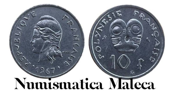 Polinesia Francesa 10 Francs 1967, Km8 VF