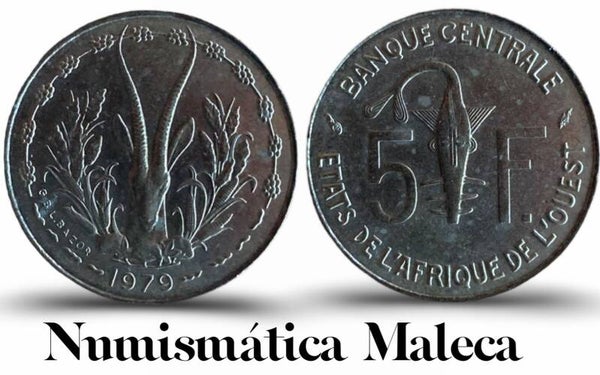 Estados Del Africa Occidental 5 Francs 1979, km2a Fina