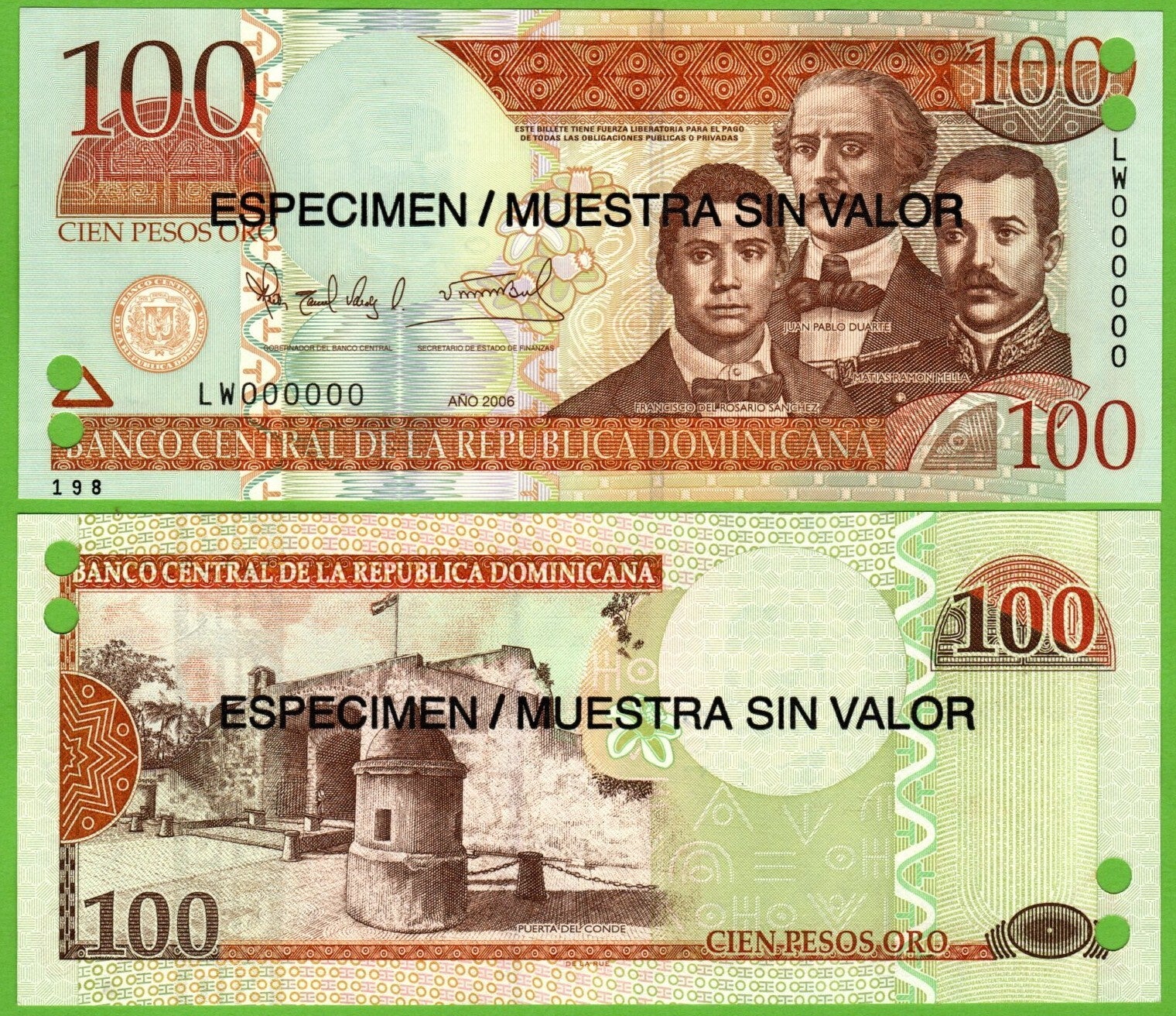 Republica Dominicana 100 pesos 2006, P-177s Especimen