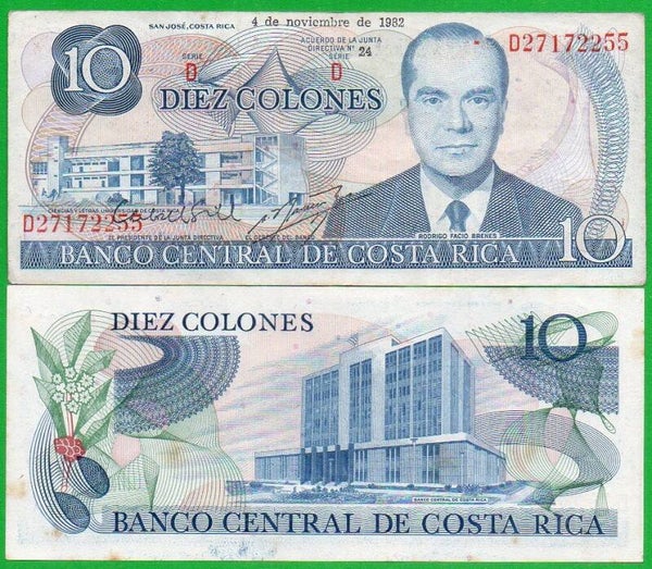 Costa Rica 10 Colones 1982 P-237b xf