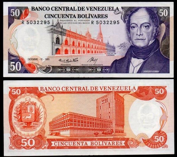 Venezuela 50 Bolivares 1965, P-65a  Prefix-R raro