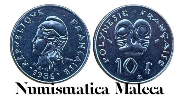 Polinesia Francesa 10 Francs 1986, Km8 VF