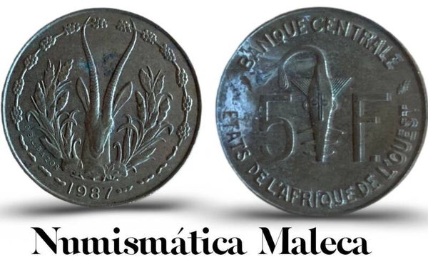 Estados Del Africa Occidental 5 Francs 1987, km2a Fina