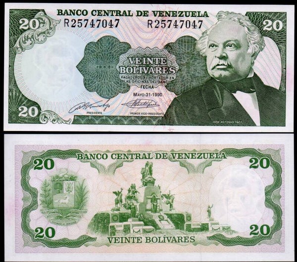 Venezuela 20 Bolivares 1990, P-63c PReFix-R Unc