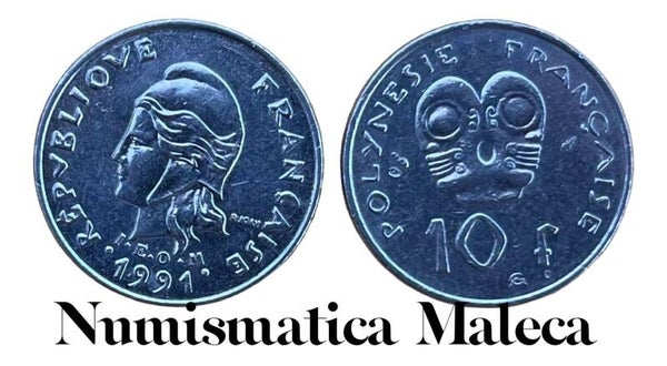 Polinesia Francesa 10 Francs 1991, Km8 VF
