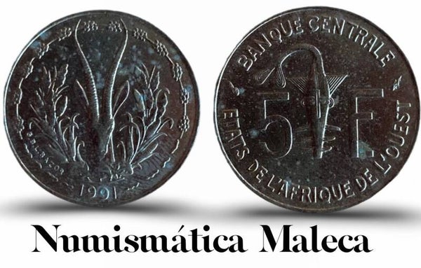 Estados Del Africa Occidental 5 Francs 1991, km2a Fina