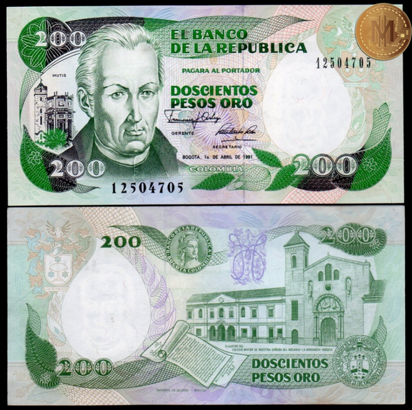 Colombia 200 Pesos 1991, P-429d6 Unc