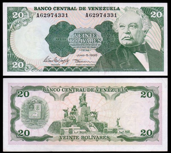 Venezuela 20 Bolivares 1995, P-65c Prefix-A Unc