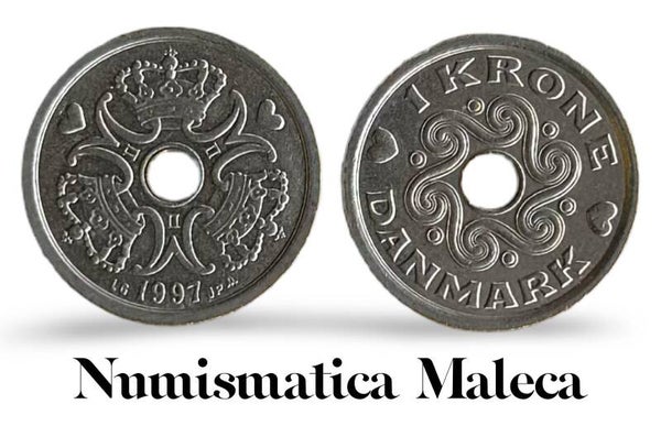 Dinamarca 1 Kroner 1997, Km873 Vf