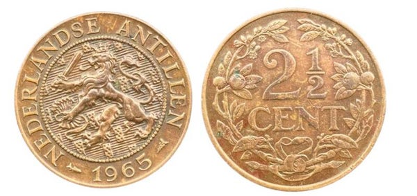 Antillas Holandesa 2 1/2 Gulden 1965 (caribe)