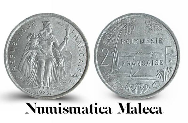 Polinesia Francesa 2 Francs 1975 Km11 Au